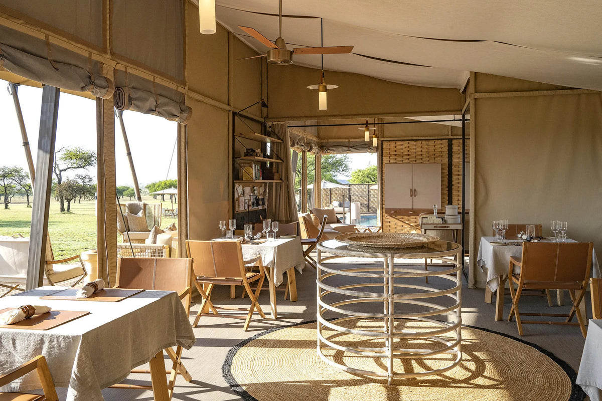 Singita Sabora Tented Camp Dining Area at Singita Sabora Tented Camp, Singita Serengeti Grumeti, Tanzania.