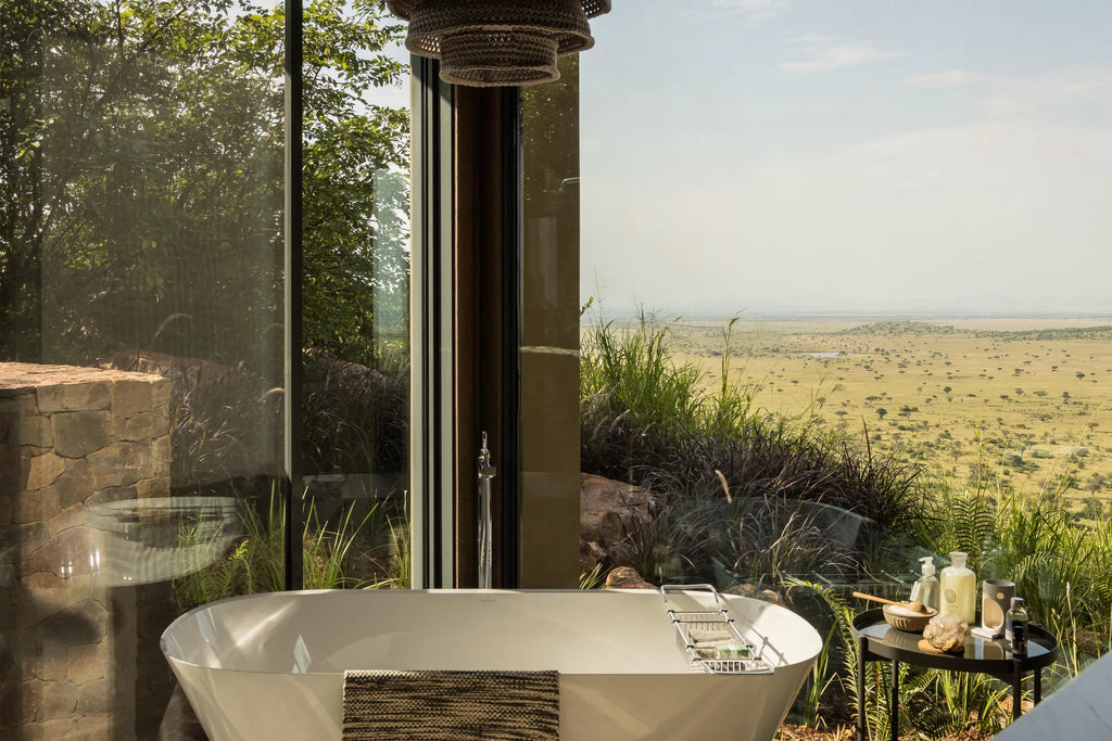 Singita Milele Junior Suite Bathroom at Singita Milele, Singita Serengeti Grumeti, Tanzania.